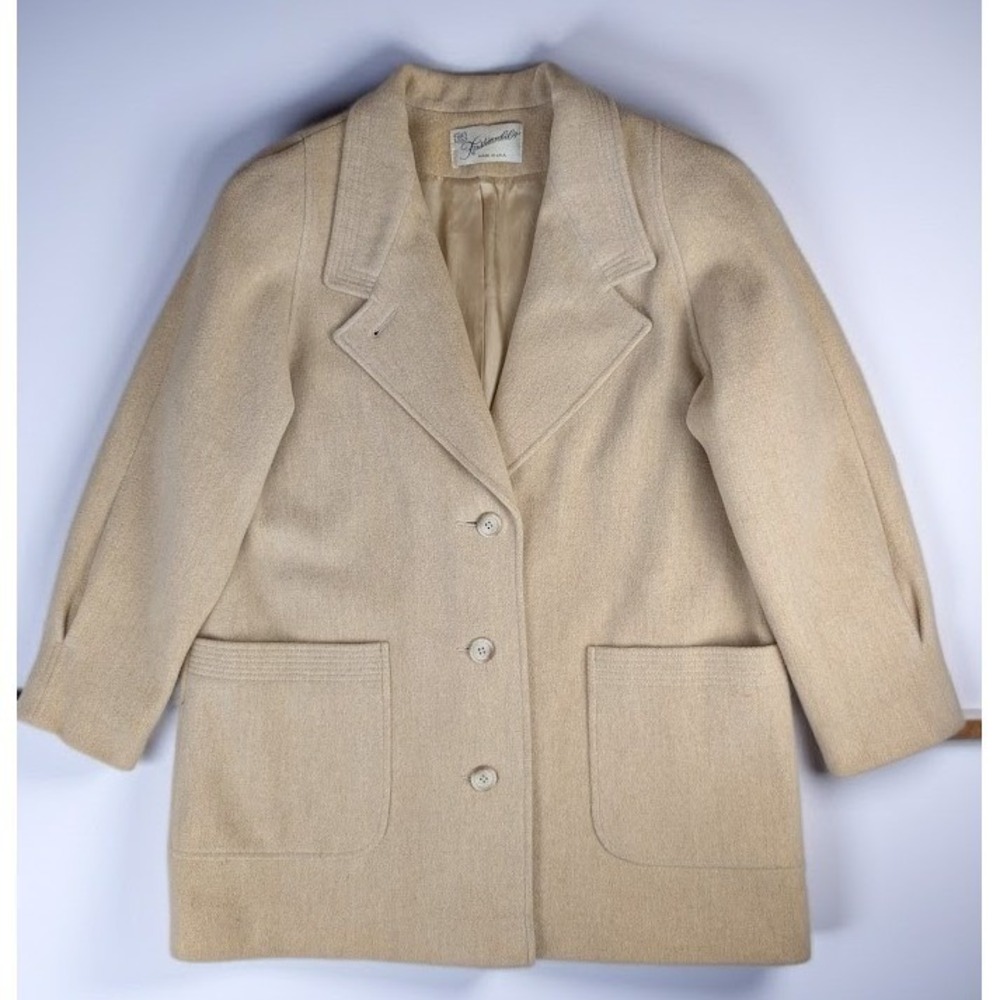 Vintage Fashionbilt Wool Coat Womens Cream Beige Size 18 XL Made in USA 1960's